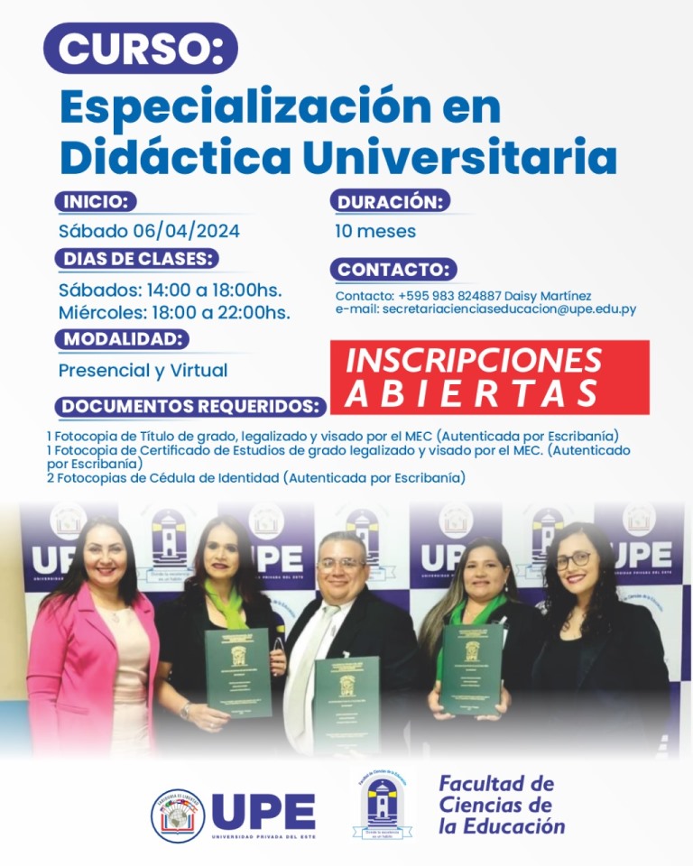 Curso de Especialización Didáctica Universitaria UPE 2024 